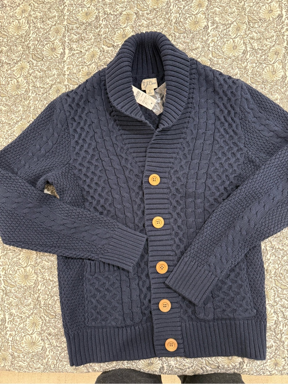 J. Crew Navy Cable-Knit Shawl Collar Cardigan